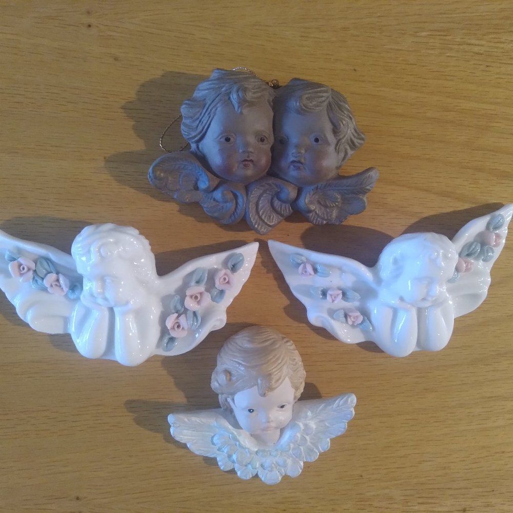 Vintage Angel Ceramic Porcelain Wall Hanging Ornament Lot (4)